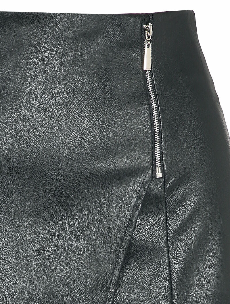 Short en simili effet jupe en trompe l'oeil - Noir - Image 3