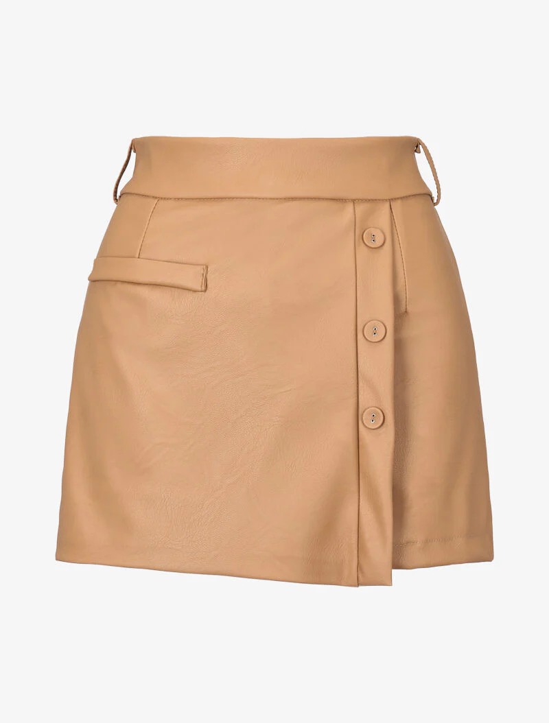 Short en simili trompe l'oeil - camel