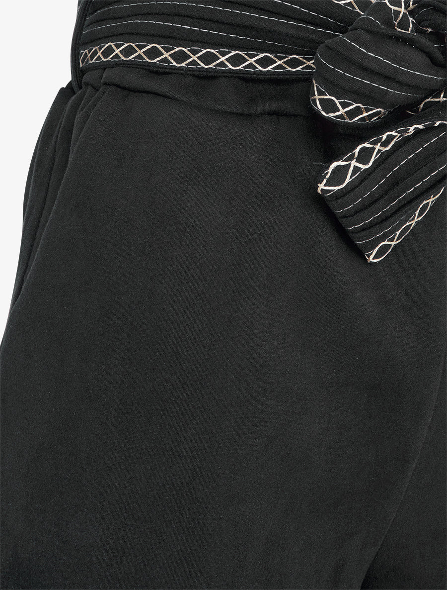 Short en suédine à ceinture brodée - Noir - Image 3