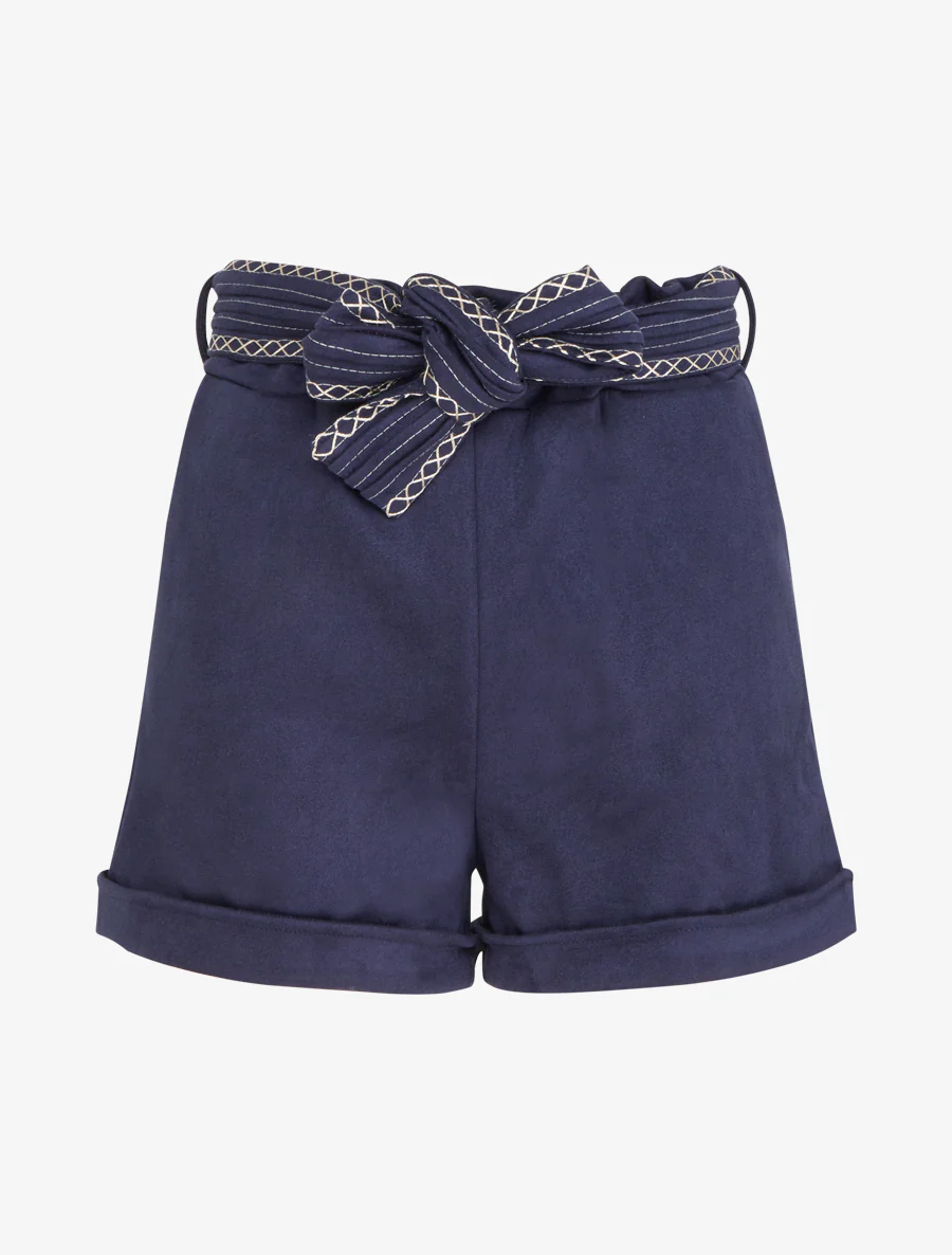 Short en suédine à ceinture brodée - Marine