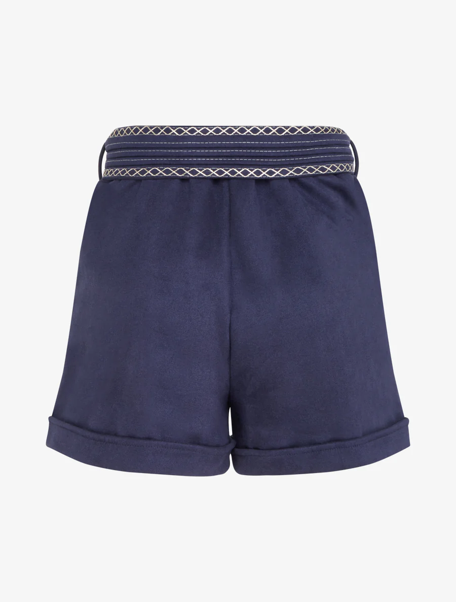 Short en suédine à ceinture brodée - Marine - Image 2
