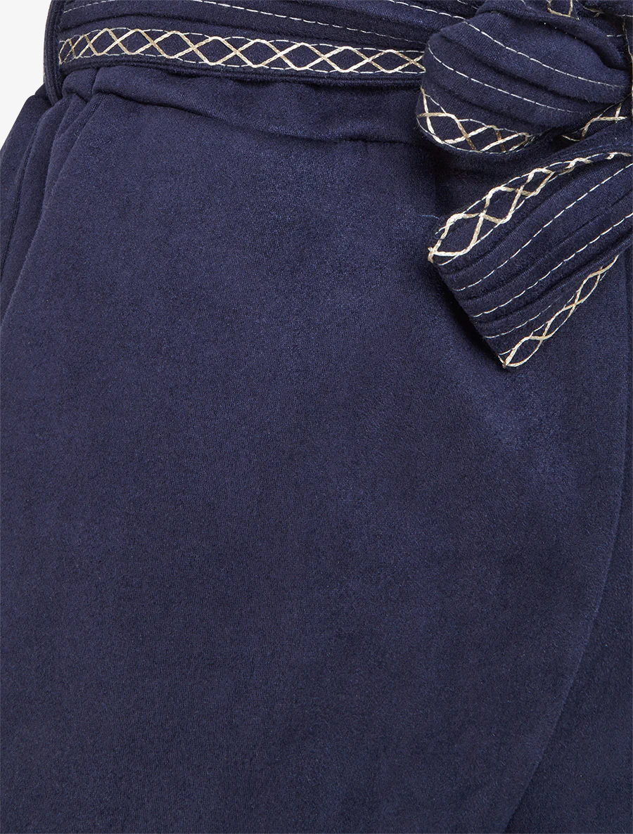 Short en suédine à ceinture brodée - Marine - Image 3