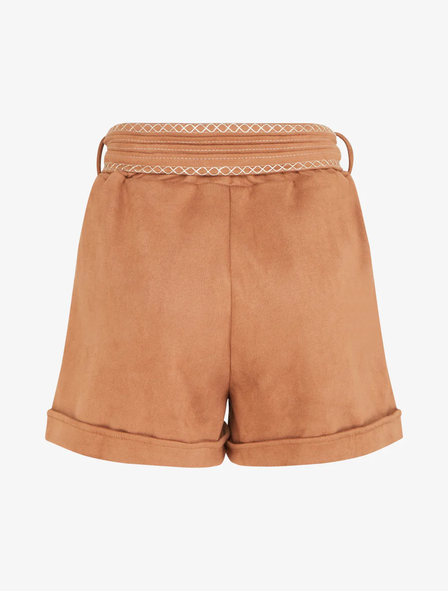 Short en suédine à ceinture brodée - Camel - Image 2