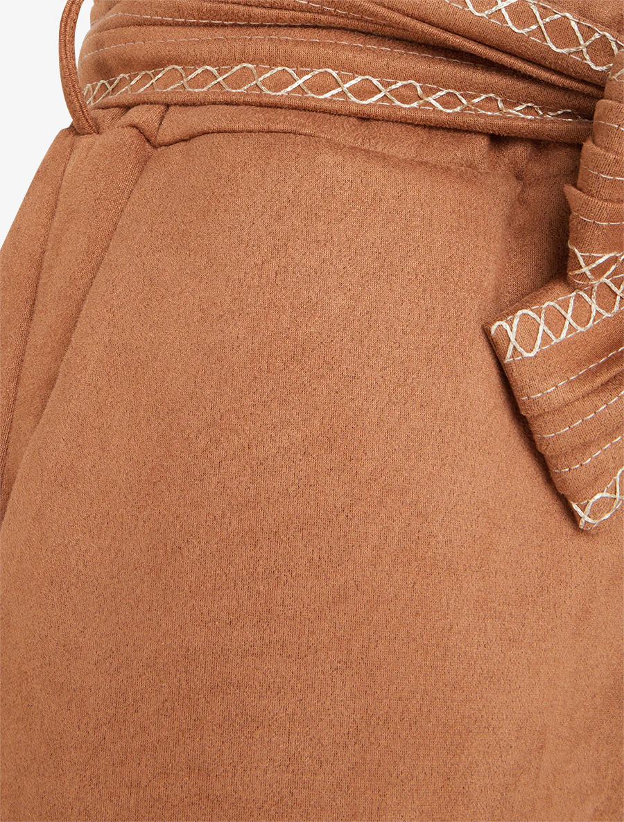 Short en suédine à ceinture brodée - Camel - Image 3