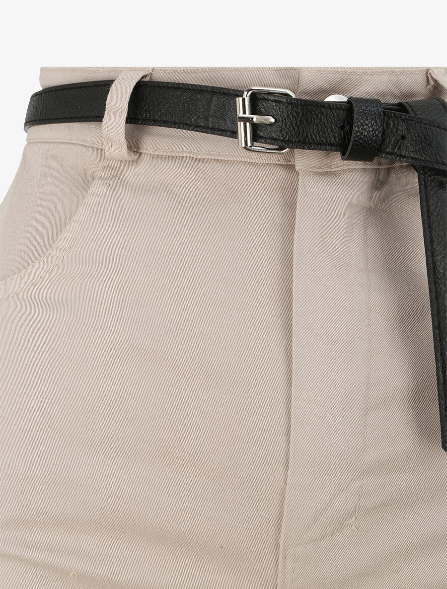 Short évasé uni à taille haute - Beige - Image 3