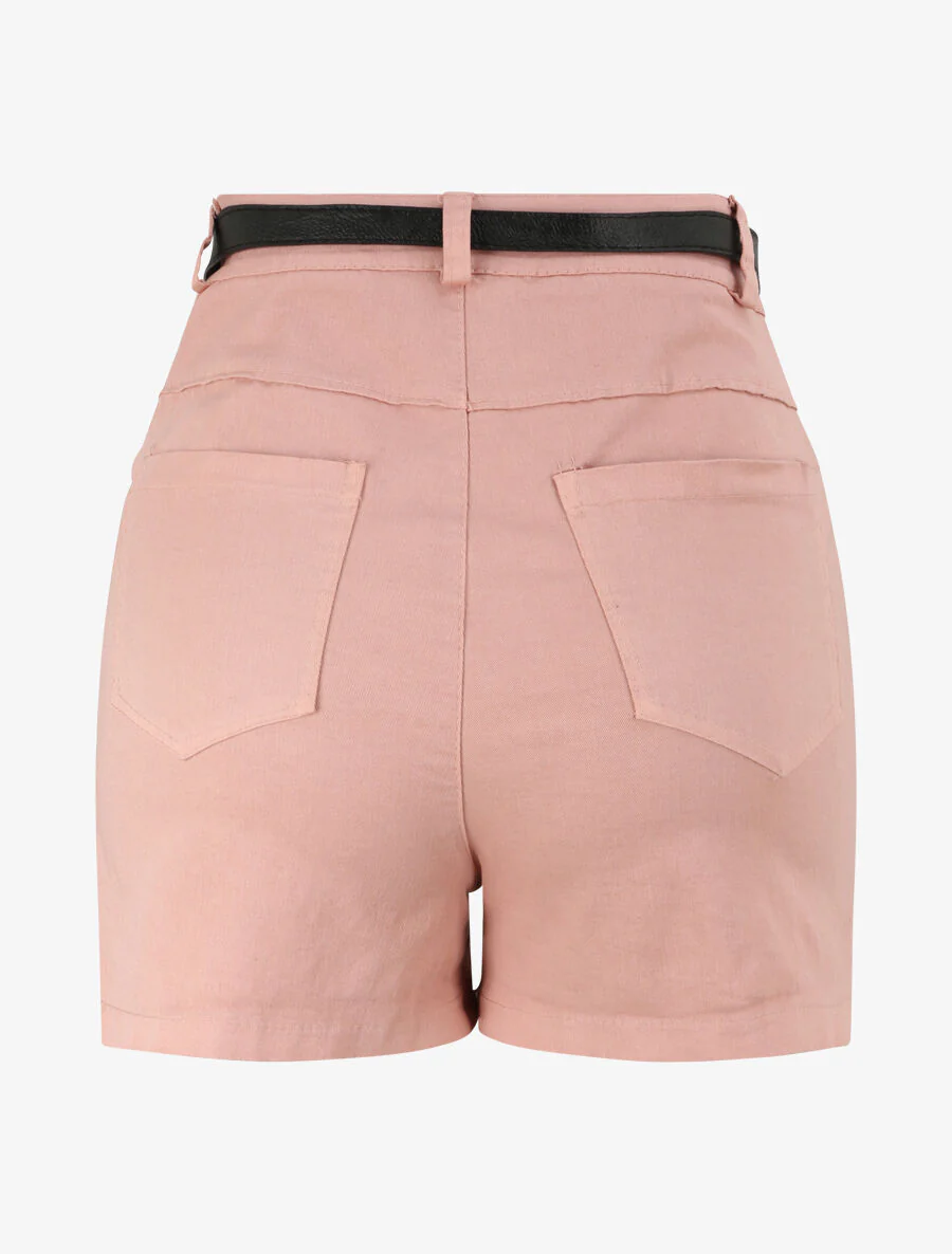 Short évasé uni à taille haute - Rose poudré - Image 2