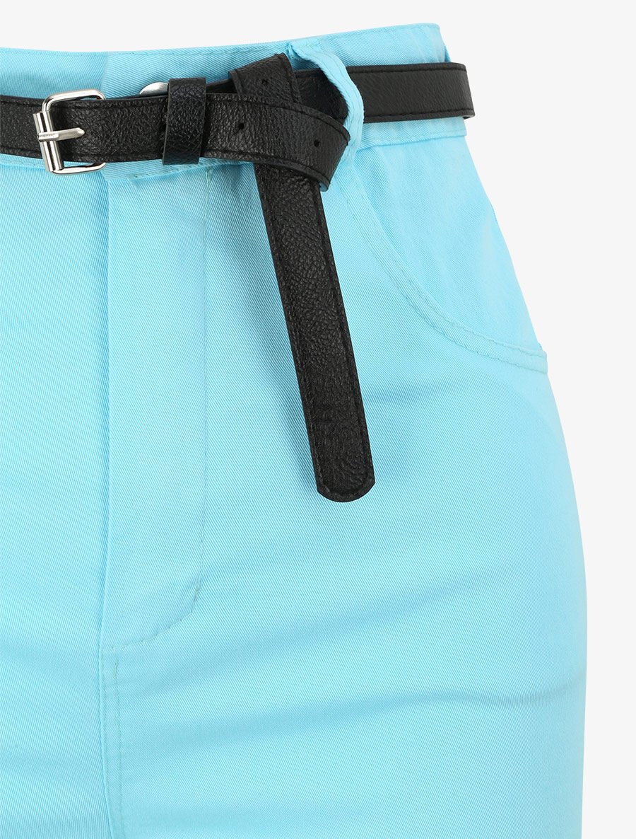 Short évasé uni à taille haute - Bleu ciel - Image 3