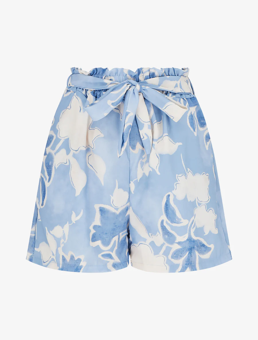 Short fluide à imprimé floral - Bleu ciel