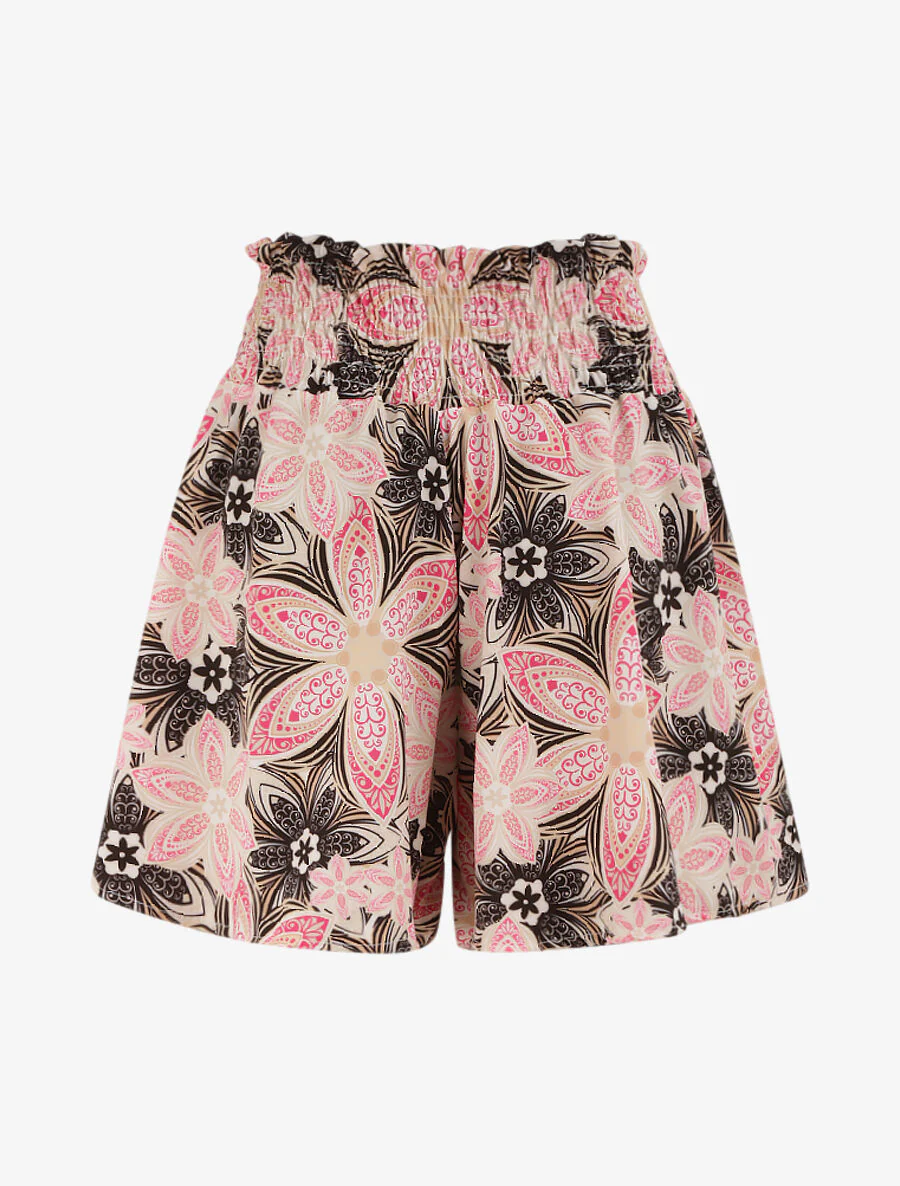 Short fluide évasé à imprimé fleurs stylisées - Noir - Image 2