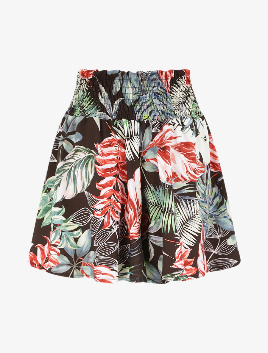Short fluide évasé à imprimé tropical - Noir - Image 2