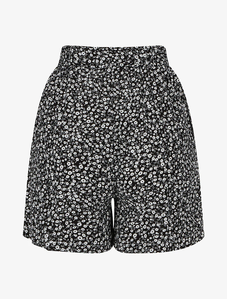 Short fluide imprimé fleuri et ceinturé - Noir - Image 2