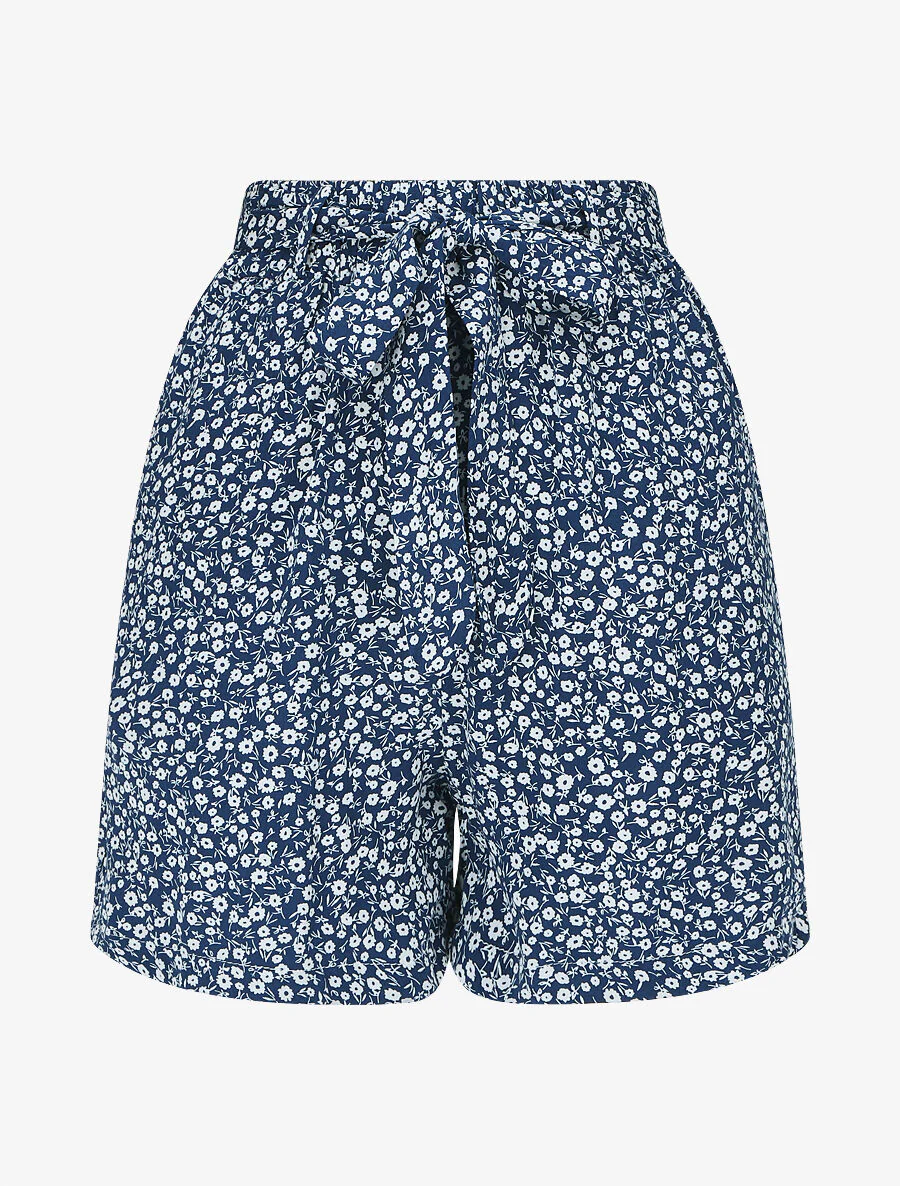 Short fluide imprimé fleuri et ceinturé - Bleu