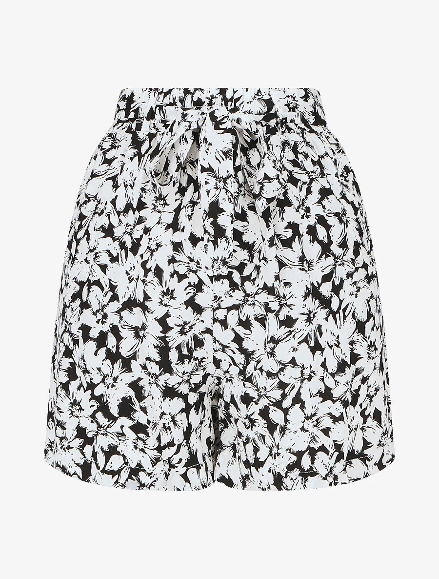 Short fluide imprimé fleurs et ceinturé - Blanc