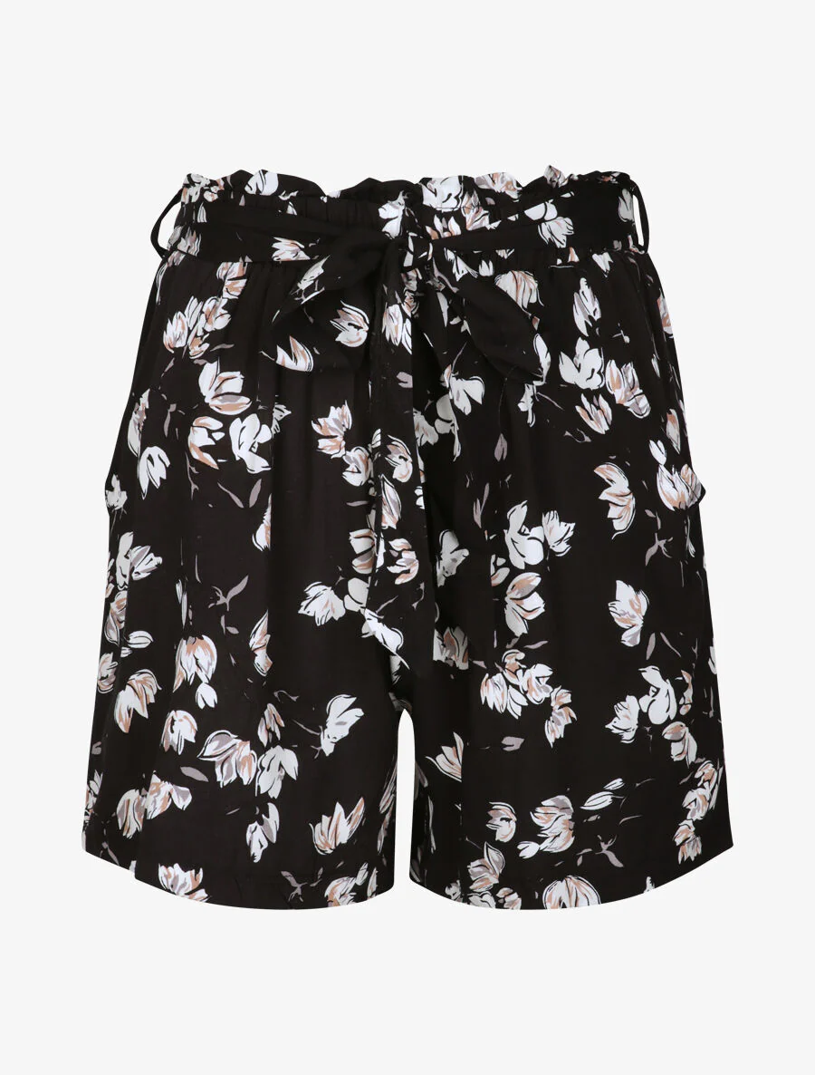 Short fluide imprimé tulipes - Noir