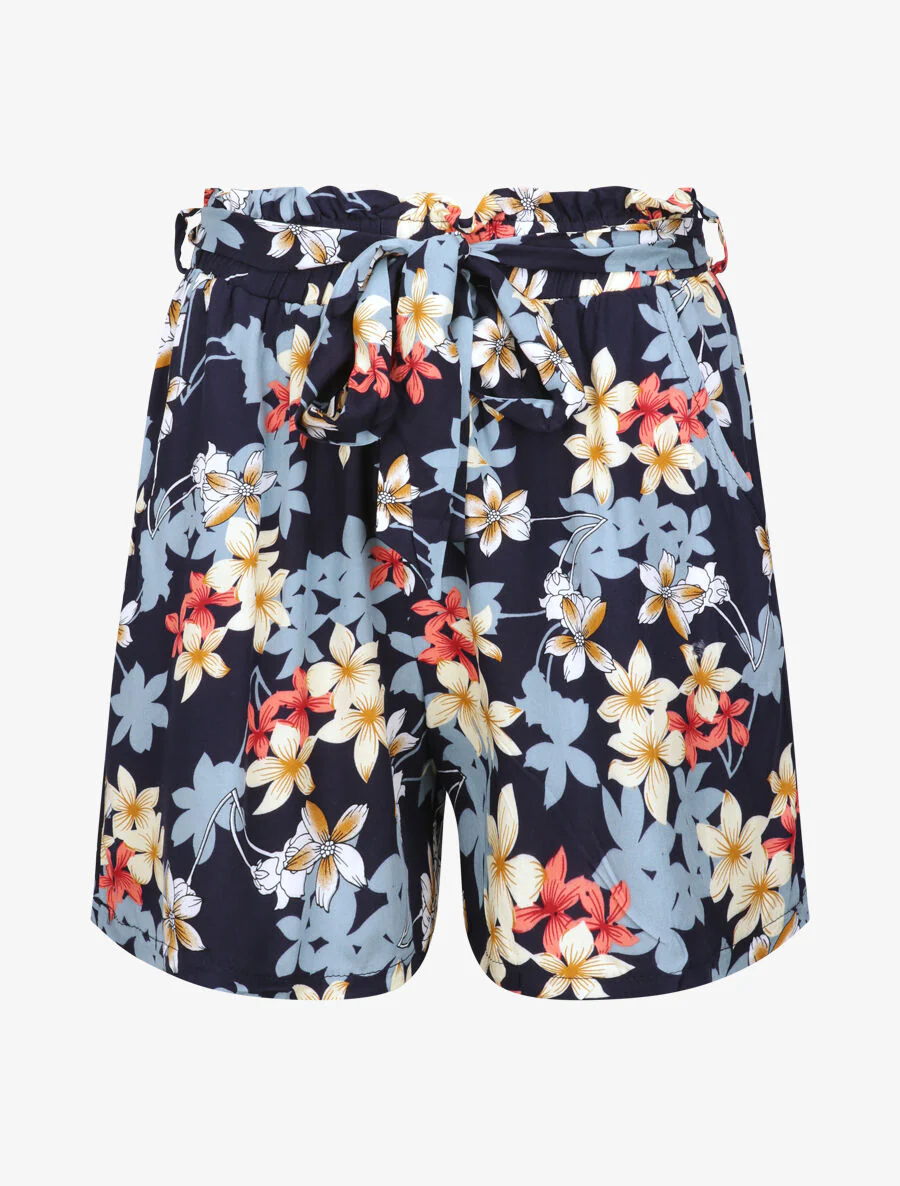 Short fluide motifs fleurs de vanillier - Marine