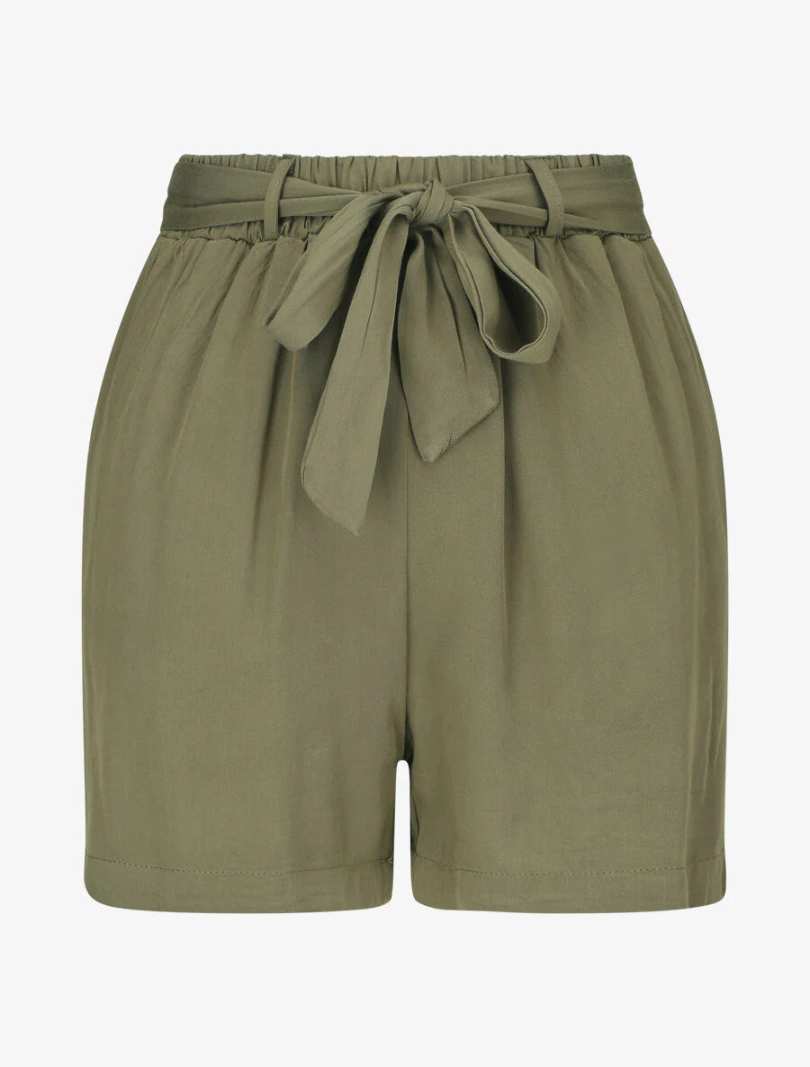 Short fluide uni et ceinturé - Kaki