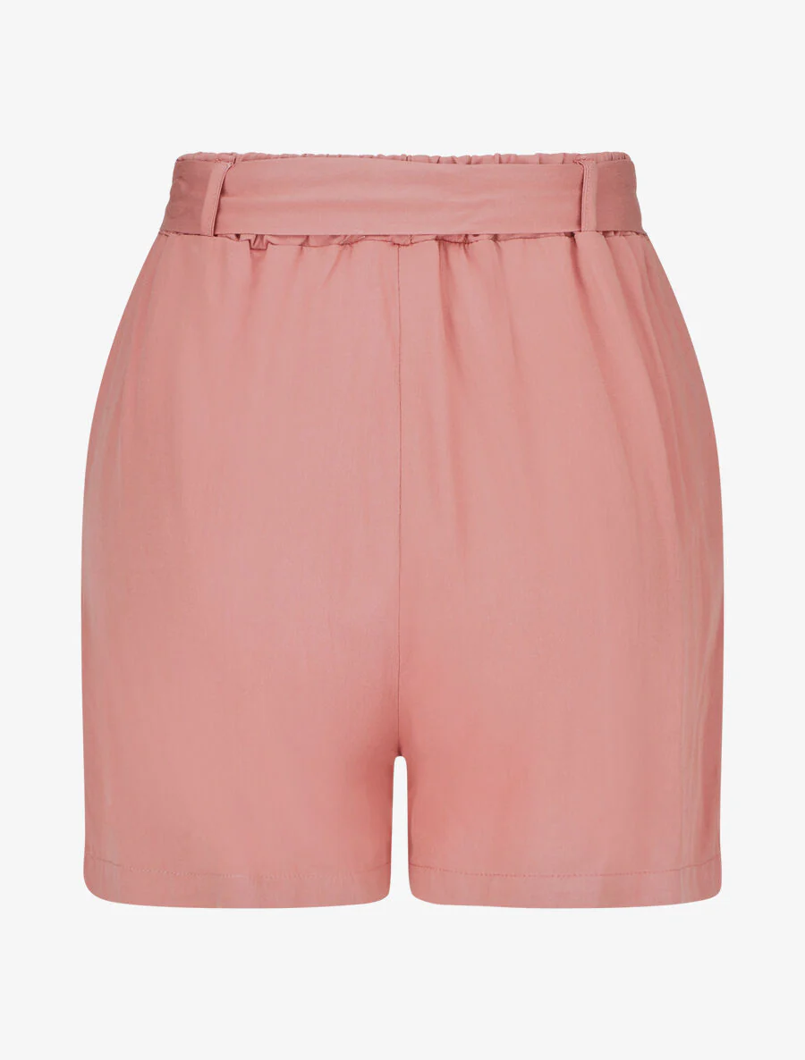 Short fluide uni et ceinturé - Corail - Image 2