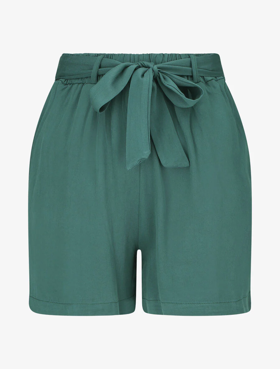 Short fluide uni et ceinturé - Vert