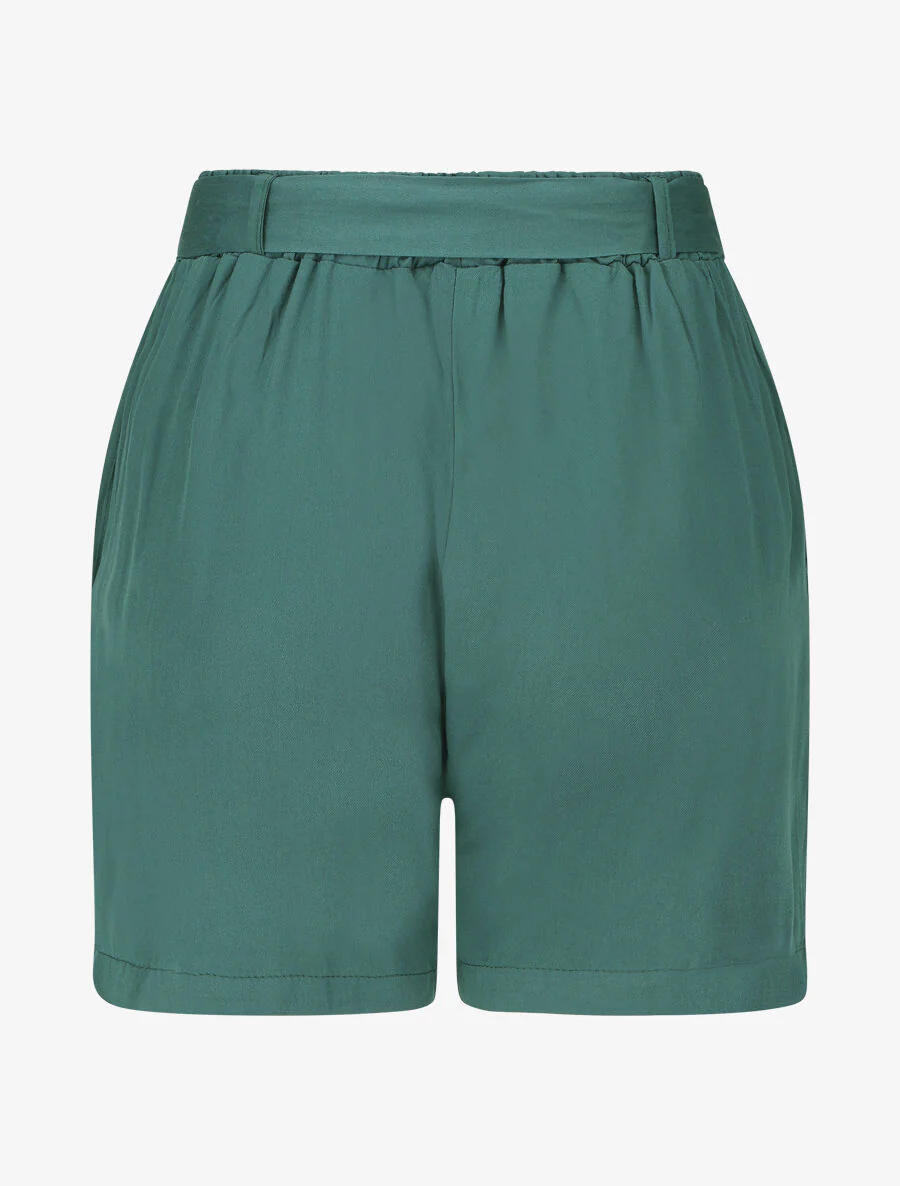 Short fluide uni et ceinturé - Vert - Image 2