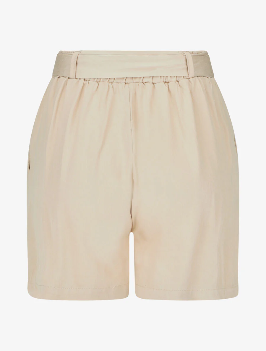 Short fluide uni et ceinturé - Beige - Image 2
