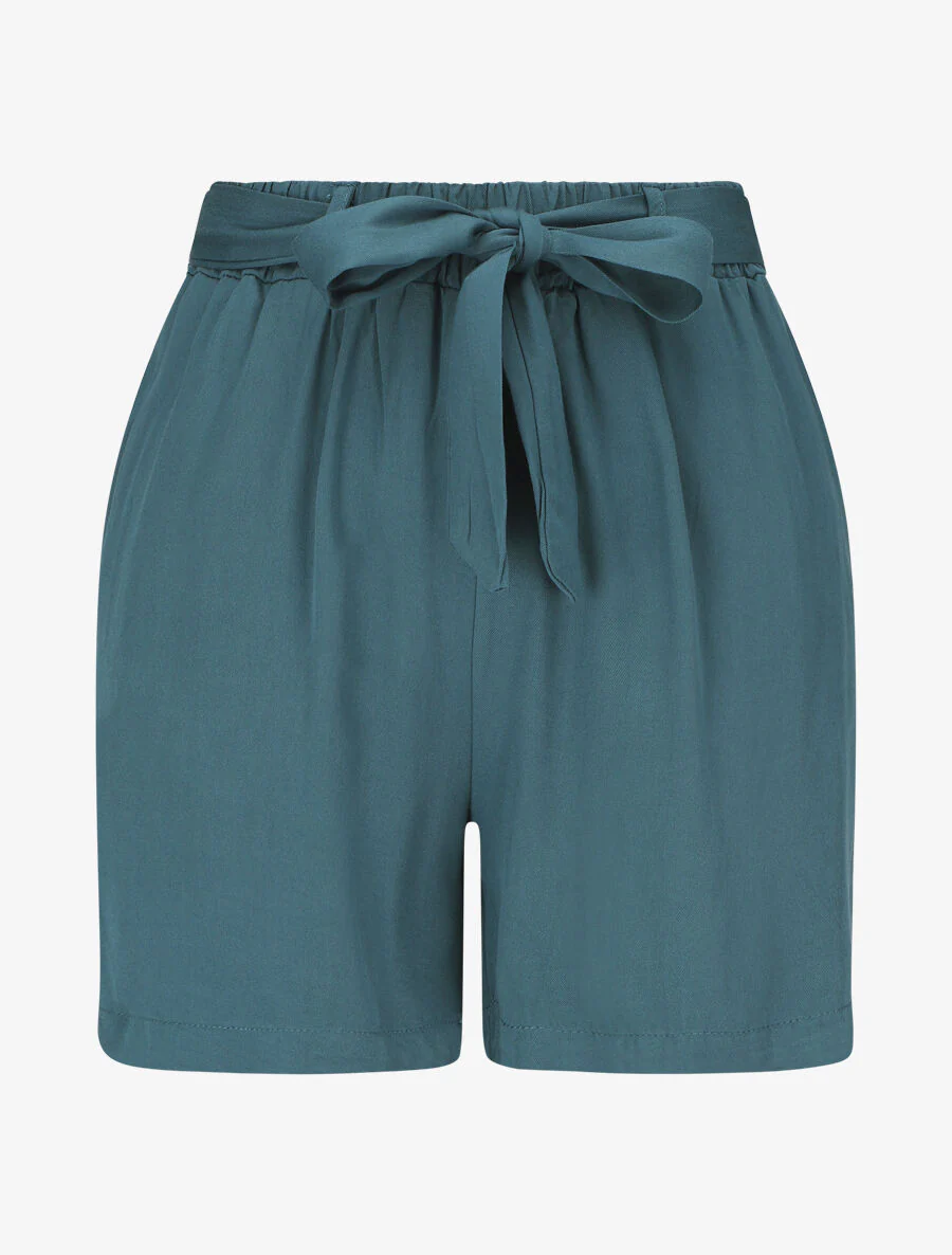 Short fluide uni et ceinturé - Bleu canard