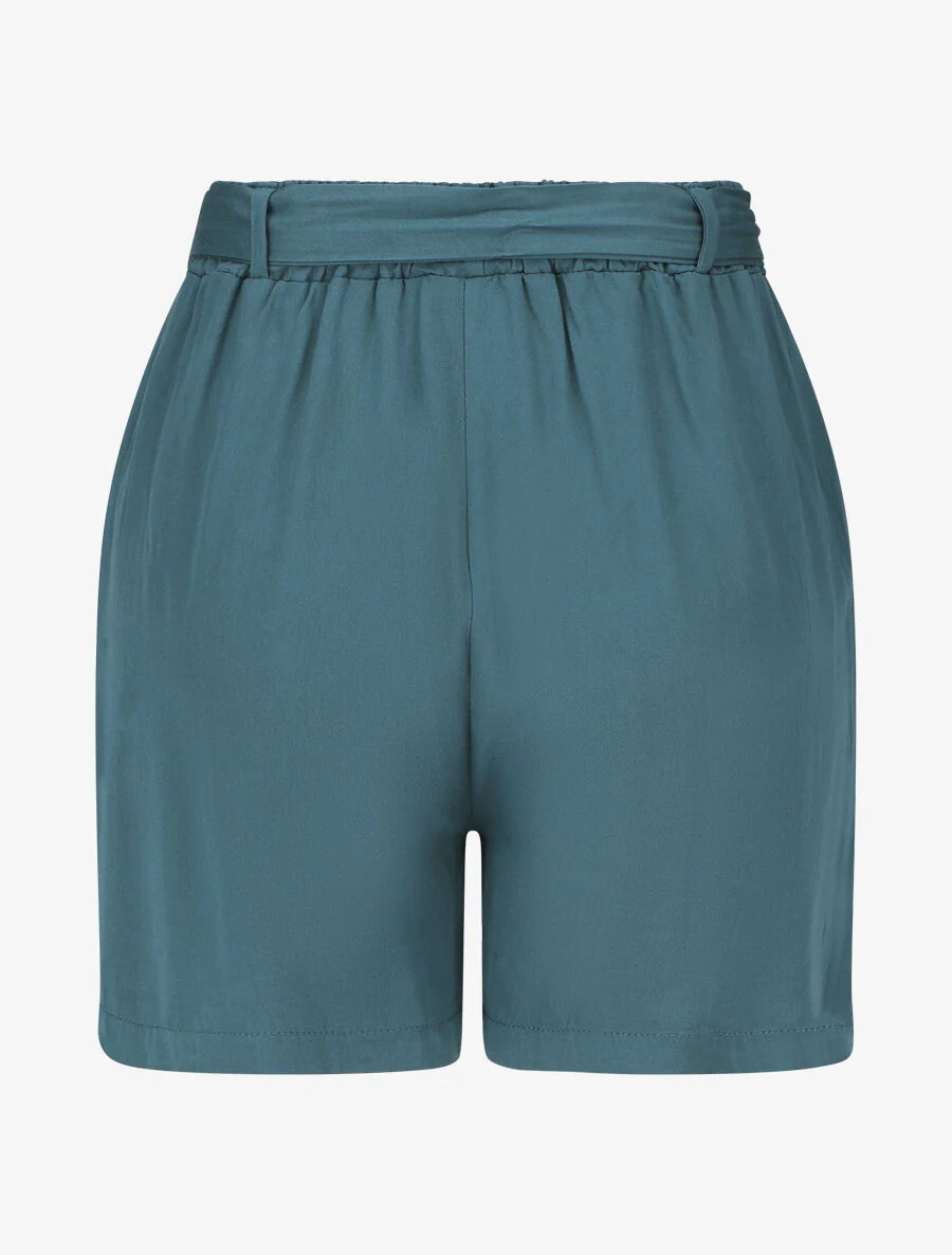 Short fluide uni et ceinturé - Bleu canard - Image 2