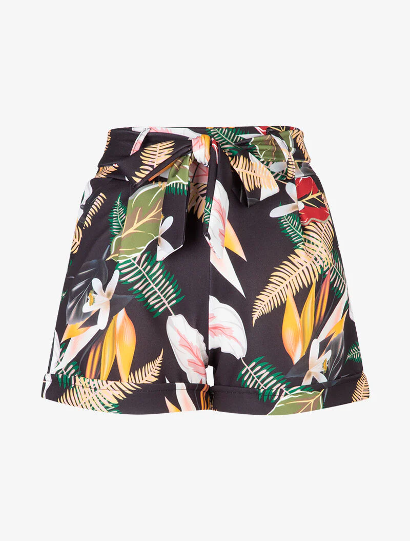 Short imprimé à ourlets - noir
