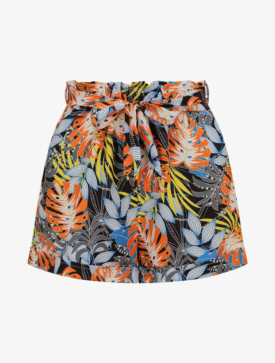 Short imprimé feuilles tropicales à revers - Noir