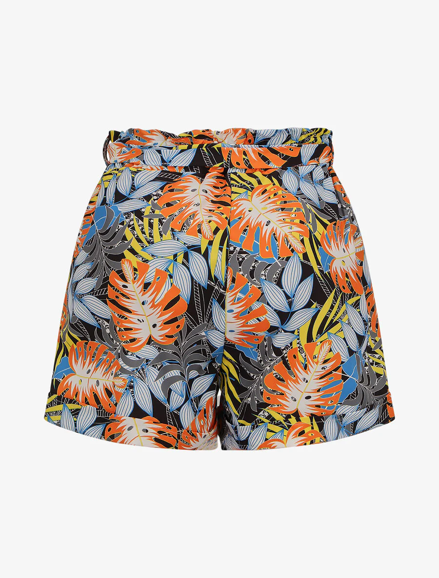 Short imprimé feuilles tropicales à revers - Noir - Image 2