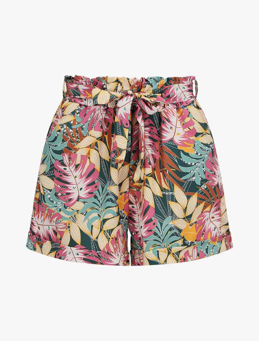 Short imprimé feuilles tropicales à revers - Vert sapin