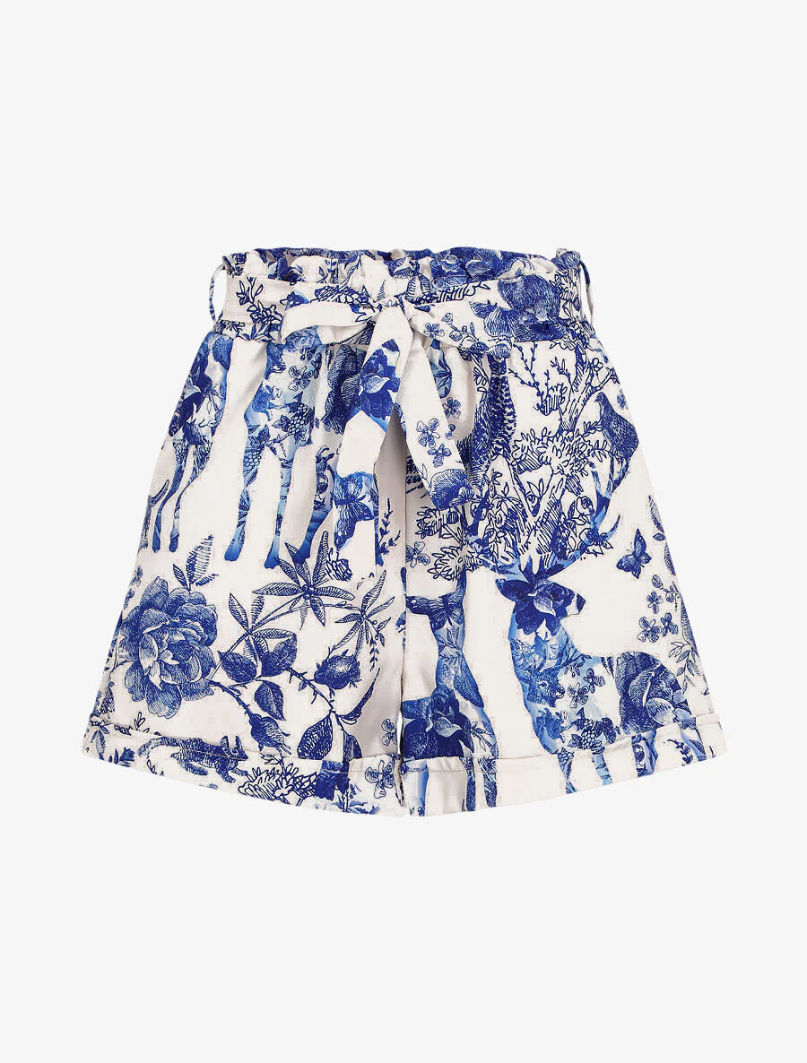 Short imprimé fleuri et animal à revers - Bleu roi