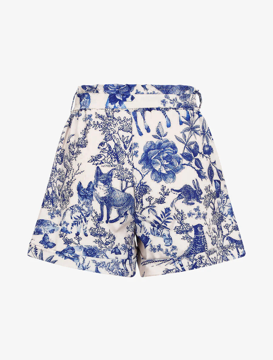 Short imprimé fleuri et animal à revers - Bleu roi - Image 2