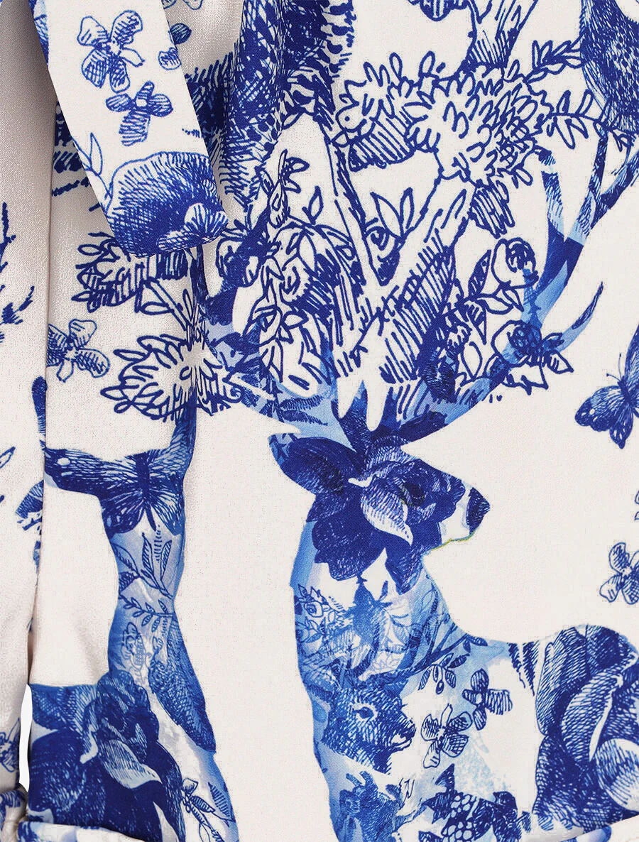 Short imprimé fleuri et animal à revers - Bleu roi - Image 3