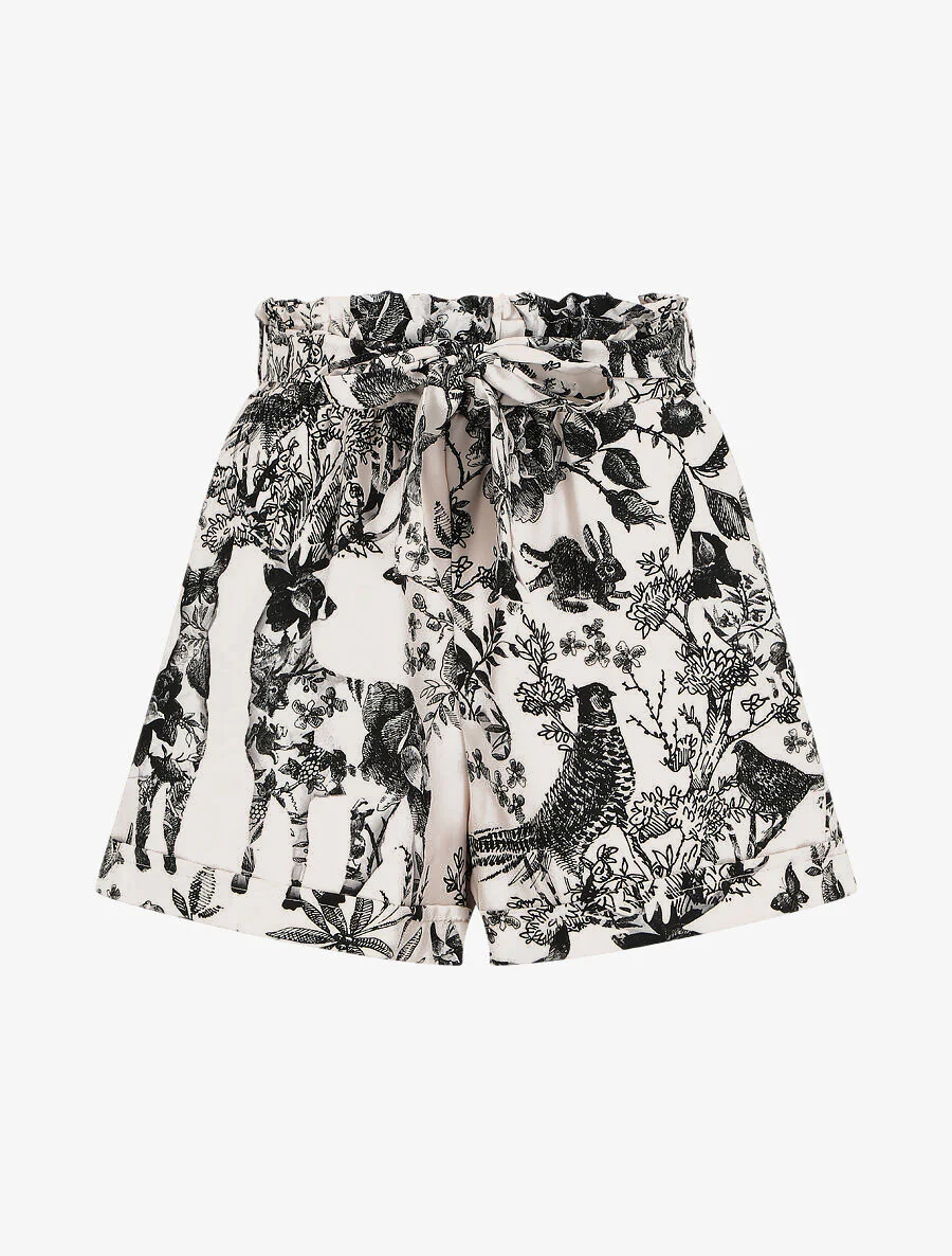 Short imprimé fleuri et animal à revers - Noir