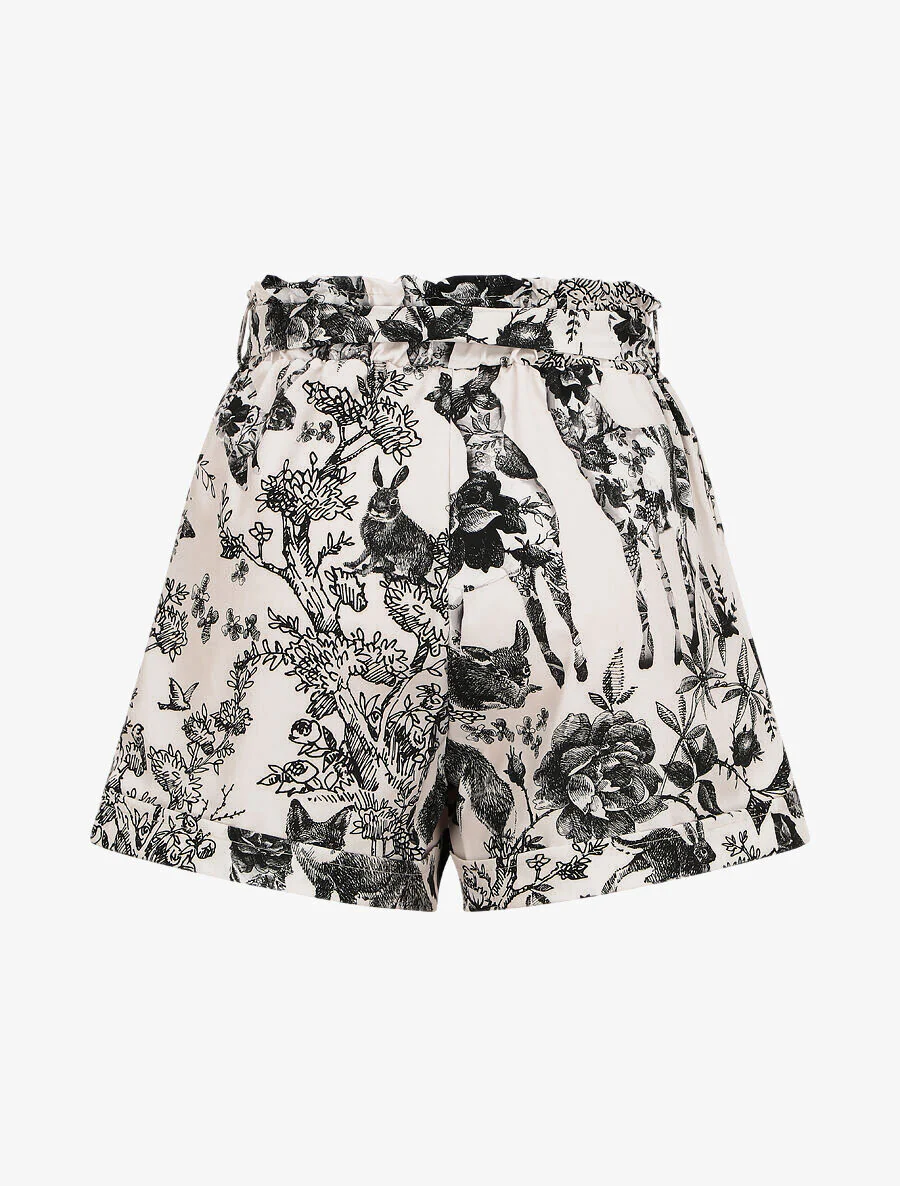 Short imprimé fleuri et animal à revers - Noir - Image 2