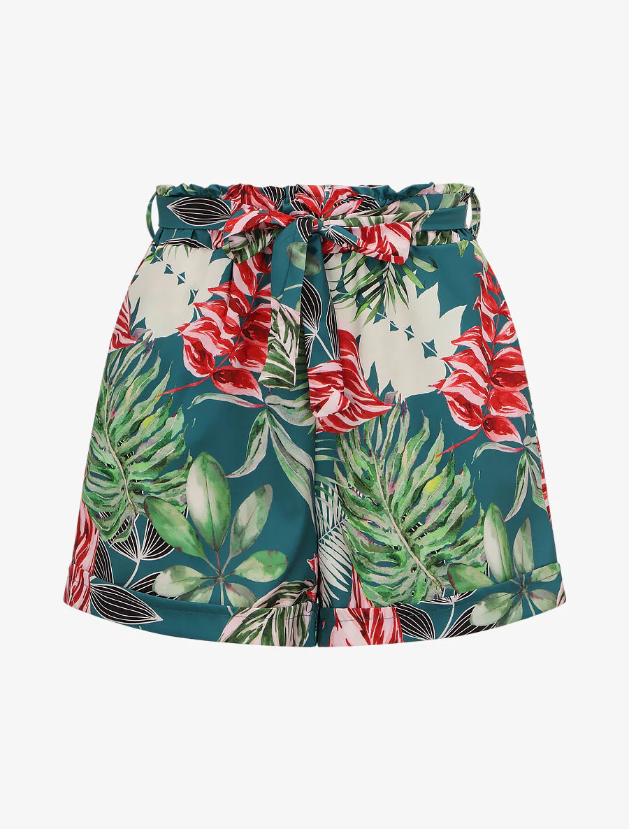 Short imprimé tropical à revers - Bleu canard