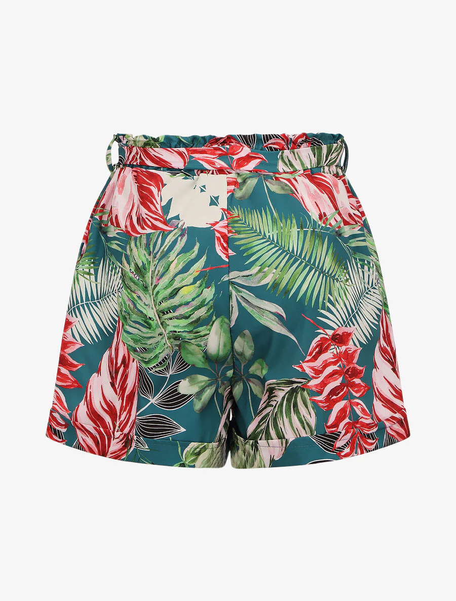 Short imprimé tropical à revers - Bleu canard - Image 2