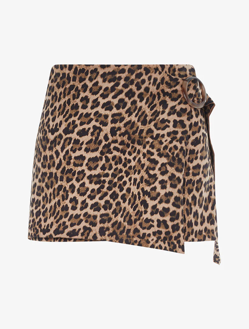 Short jupe à pans en suédine animal - leopard