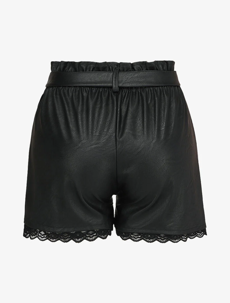 Short paper bag en simili et bords en dentelle - Noir - Image 2