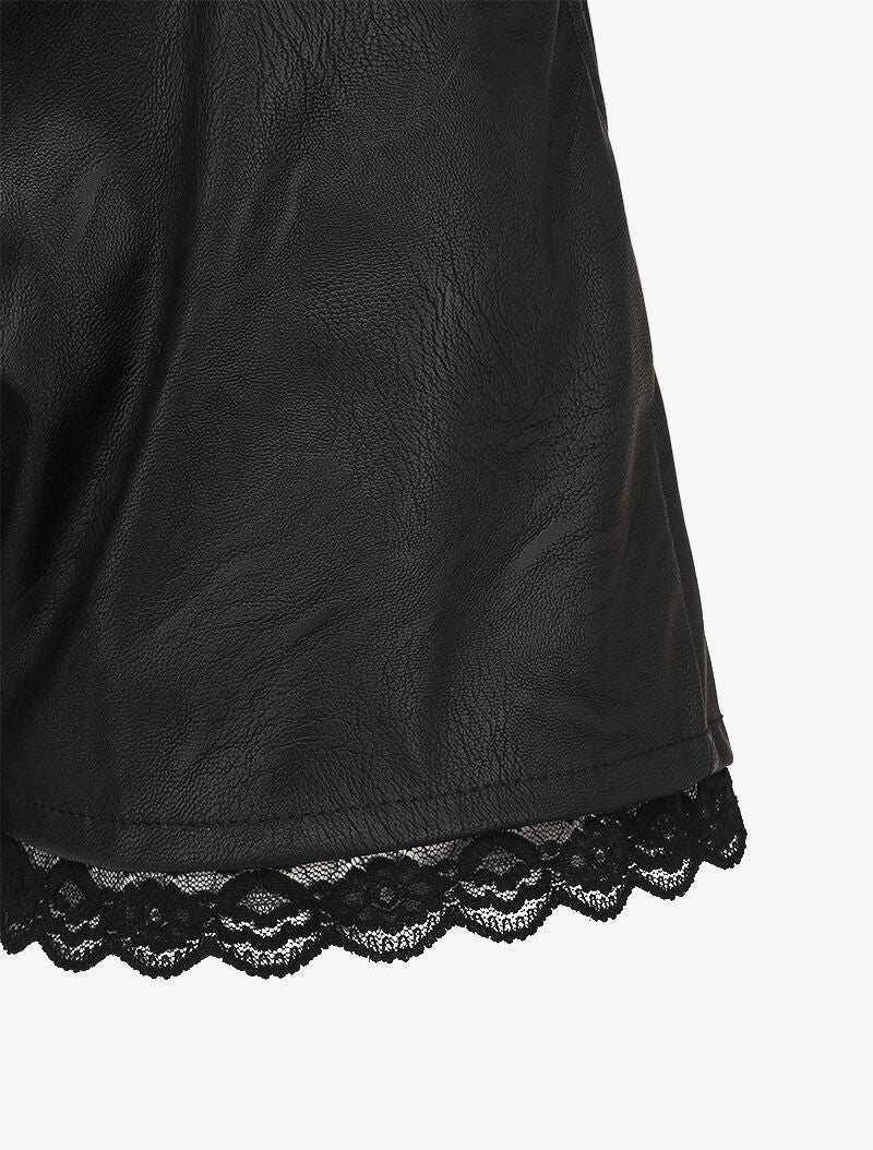 Short paper bag en simili et bords en dentelle - Noir - Image 3