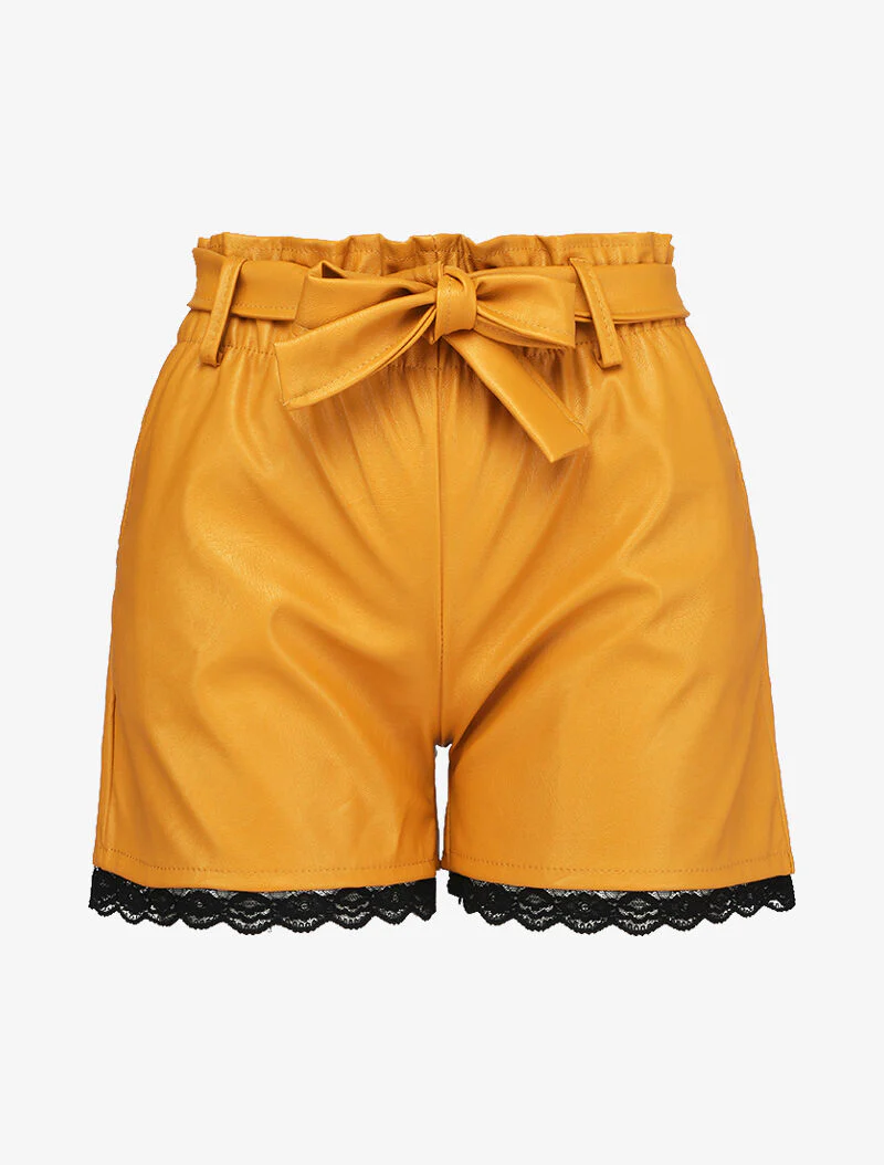 Short paper bag en simili et bords en dentelle - Moutarde