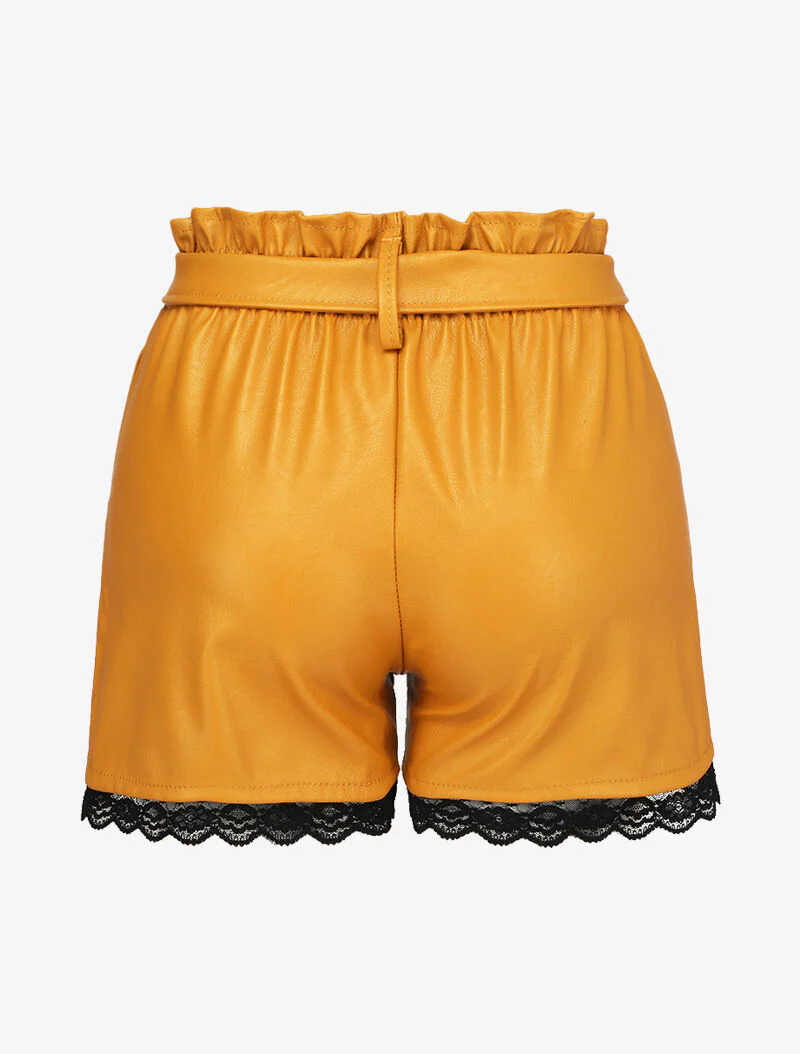 Short paper bag en simili et bords en dentelle - Moutarde - Image 2