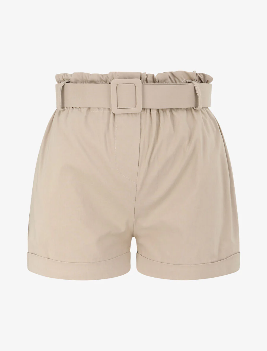 Short paperbag à revers - Beige