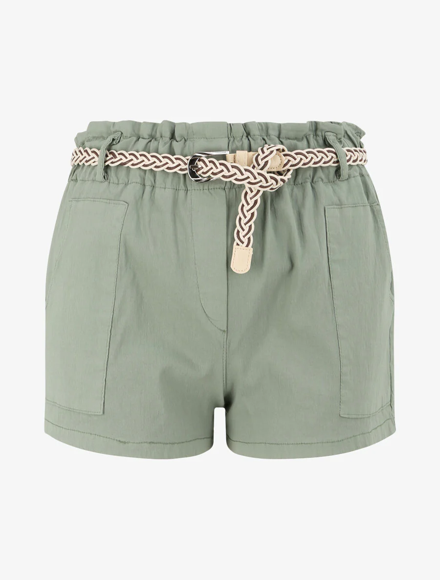 Short paperbag uni à taille haute - Vert olive