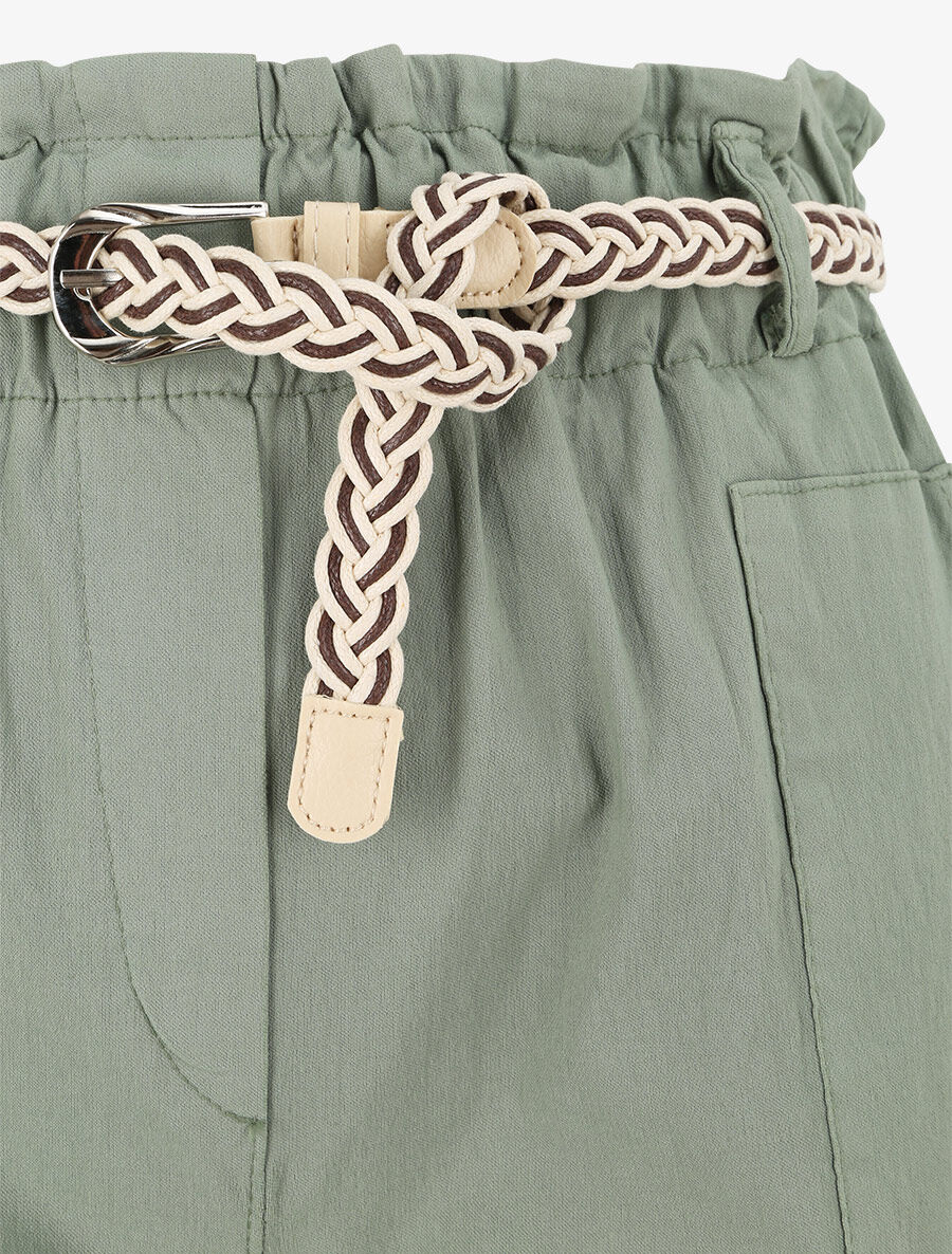 Short paperbag uni à taille haute - Vert olive - Image 3
