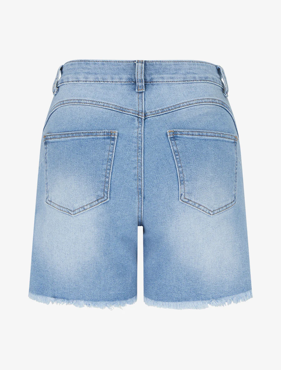 Short push en jean à bas effilochés - Bleu - Image 2