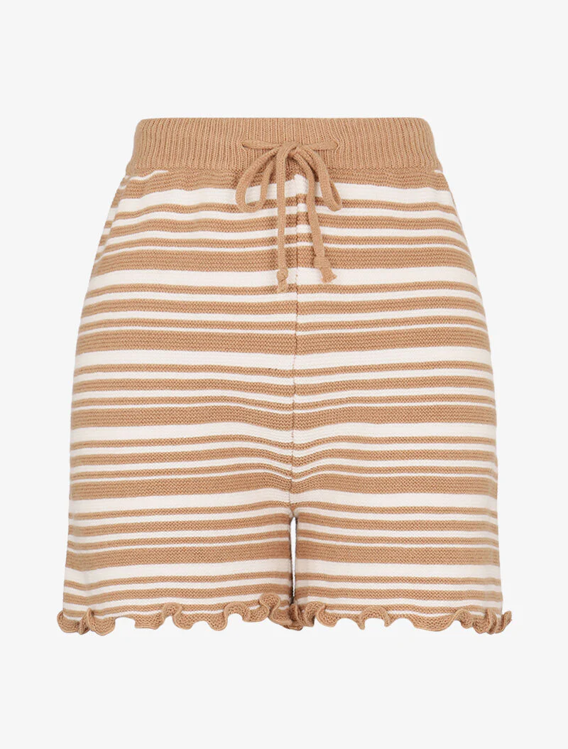 Short rayé en maille - camel