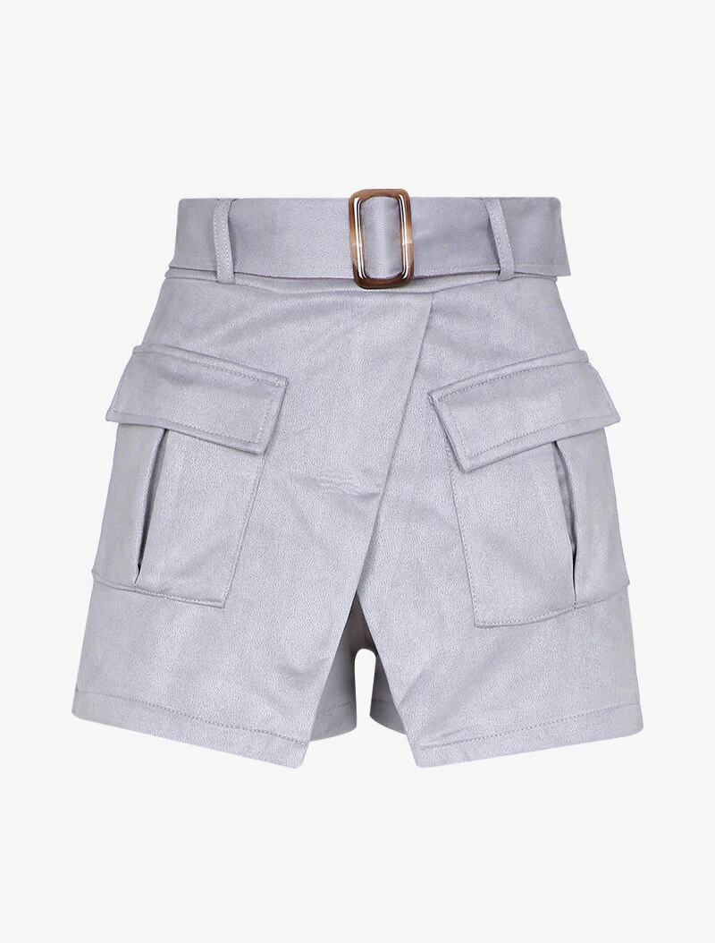 Short style jupe portefeuille en suédine - Gris clair