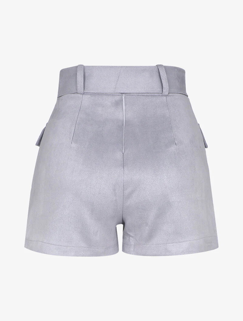 Short style jupe portefeuille en suédine - Gris clair - Image 2