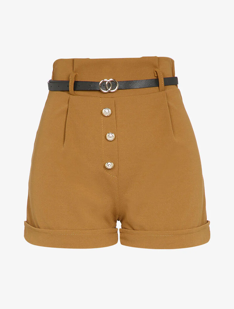Short taille haute à boutons stylisés - Camel